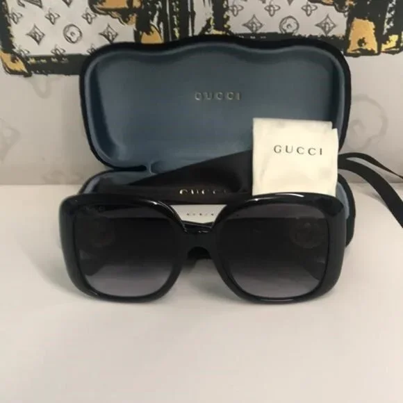 Gucci GG1029SA 001 Square Sunglasses - Shiny Black Gucci GG1029SA Oversized Black Square Sunglasses – Designer  main image 3